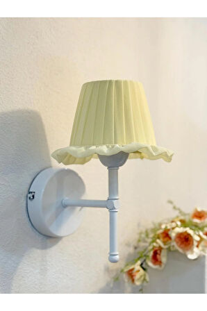 Butter Yellow - Sarı Osmanlı Ipeği Fırfır Işlemeli Kablosuz Pilli Aplik – Alt Beyaz