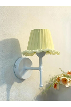 Butter Yellow - Sarı Osmanlı Ipeği Fırfır Işlemeli Kablosuz Pilli Aplik – Alt Beyaz