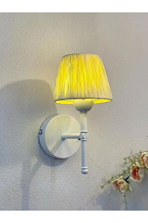 Butter Yellow -sarı Rafya & Hasır Led Kablosuz Pilli Aplik - Alt Beyaz