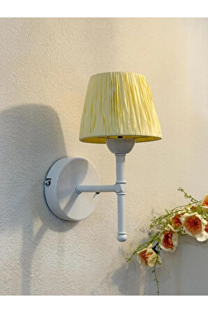 Butter Yellow -sarı Rafya & Hasır Led Kablosuz Pilli Aplik - Alt Beyaz