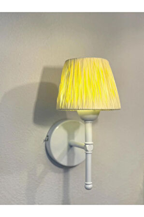 Butter Yellow -sarı Rafya & Hasır Led Kablosuz Pilli Aplik - Alt Beyaz