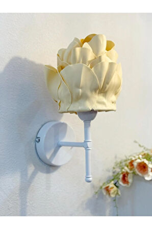 Butter Yellow - Sarı Eva Anemon Tasarım Kablosuz Pilli Aplik - Alt Beyaz Tüm Boy 35 cm