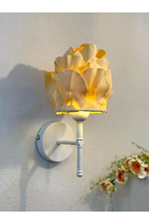 Butter Yellow - Sarı Eva Anemon Tasarım Kablosuz Pilli Aplik - Alt Beyaz Tüm Boy 35 cm