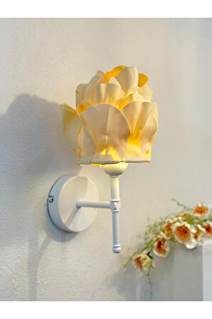 Butter Yellow - Sarı Eva Anemon Tasarım Kablosuz Pilli Aplik - Alt Beyaz Tüm Boy 35 cm