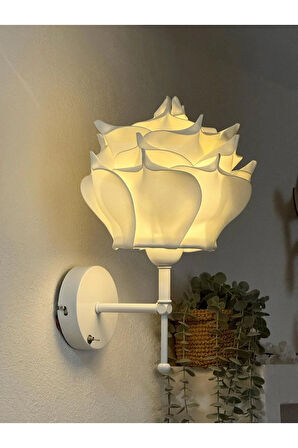 Beyaz Eva Gül Tasarım Kablosuz Pilli Duvar Aydınlatması Aplik - Alt Beyaz