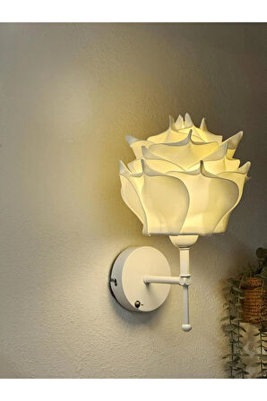 Beyaz Eva Gül Tasarım Kablosuz Pilli Duvar Aydınlatması Aplik - Alt Beyaz