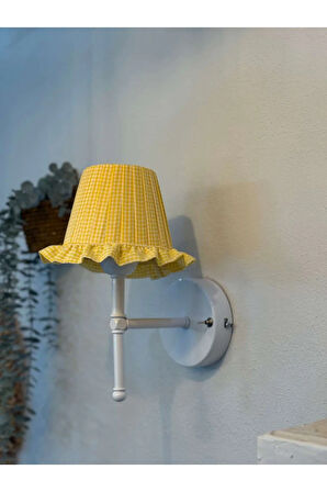 Sarı Pötikare Kablosuz Pilli Aplik - Alt Beyaz