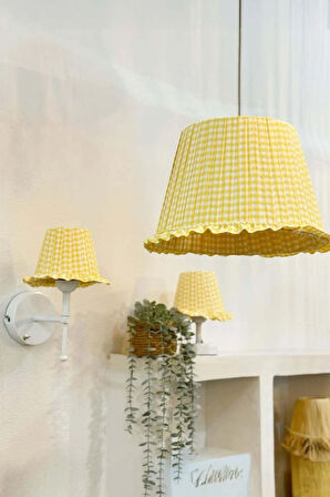 Sarı Pötikare Kablosuz Pilli Aplik - Alt Beyaz