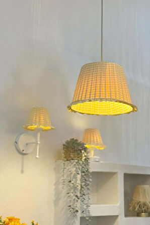 Sarı Pötikare Kablosuz Pilli Aplik - Alt Beyaz