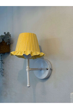 Sarı Pötikare Kablosuz Pilli Aplik - Alt Beyaz