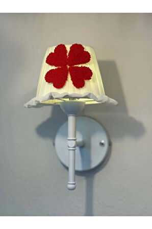 Kalpli Yonca Osmanlı İpeği Fırfırlı Kablosuz Pilli Aplik - Alt Beyaz