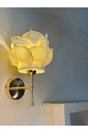 Krem Eva Gül Tasarım Kablosuz Pilli Duvar Aydınlatması Aplik - Alt Parlak Gold