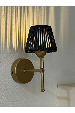 Siyah Deri Kablosuz Pilli Duvar Aydınlatması Aplik - Alt Eskitme Gold