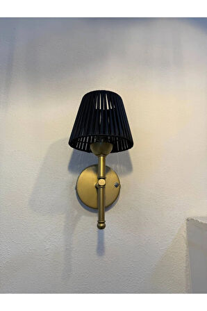 Siyah Deri Kablosuz Pilli Duvar Aydınlatması Aplik - Alt Eskitme Gold
