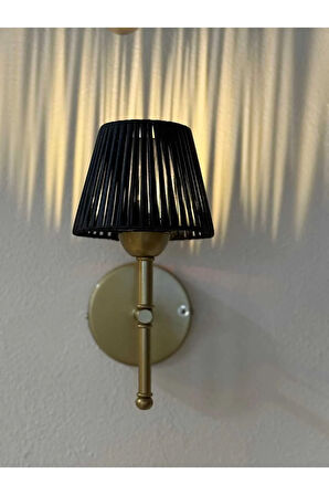 Siyah Deri Kablosuz Pilli Duvar Aydınlatması Aplik - Alt Eskitme Gold