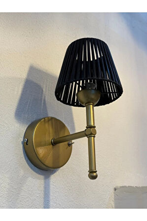 Siyah Deri Kablosuz Pilli Duvar Aydınlatması Aplik - Alt Eskitme Gold