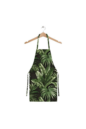 Siyah Tropikal Tasarımlı Mutfak Önlüğü (Keten Kumaş, Uluslararası Yıkama Ve Solmama Sertifikası)