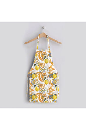 Limon Tasarımlı Mutfak Önlüğü (Keten Kumaş, Uluslararası Yıkama Ve Solmama Sertifikası)