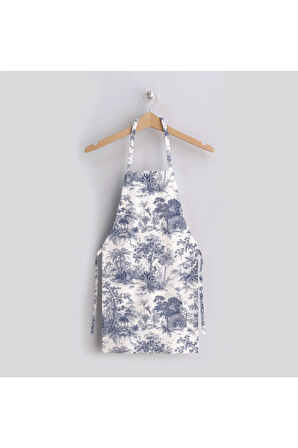 Mavi Saklı Bahçe Mutfak Önlüğü (Keten Kumaş, Uluslararası Yıkama Ve Solmama Sertifikası)