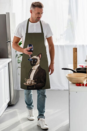Mr. Cat Mutfak Önlüğü (keten Kumaş, Uluslararası Yıkama Ve Solmama Sertifikası)