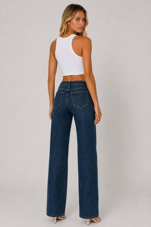 Wide Leg Likralı Denim Pantolon
