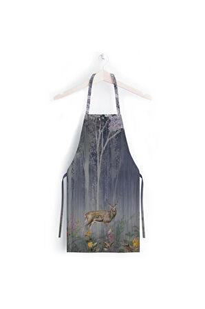 Red Mini Flowers And Gazels Mutfak Önlüğü (Keten Kumaş, Uluslararası Yıkama Ve Solmama Sertifikası)
