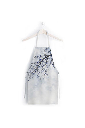 Blue Mini Flowers Mutfak Önlüğü (Keten Kumaş, Uluslararası Yıkama Ve Solmama Sertifikası)