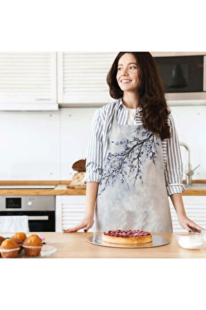 Blue Mini Flowers Mutfak Önlüğü (Keten Kumaş, Uluslararası Yıkama Ve Solmama Sertifikası)