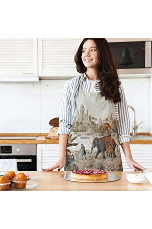 Otantik Manzara Tasarımlı Mutfak Önlüğü (Keten Kumaş, Uluslararası Yıkama Ve Solmama Sertifikası)