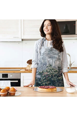 Mavi Ağaç Tasarımlı Mutfak Önlüğü (Keten Kumaş, Uluslararası Yıkama Ve Solmama Sertifikası)