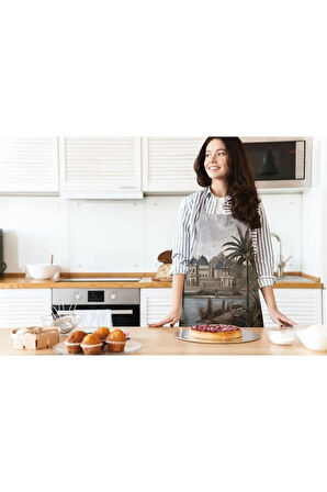 Manzara Tasarımlı Mutfak Önlüğü (Keten Kumaş, Uluslararası Yıkama Ve Solmama Sertifikası)