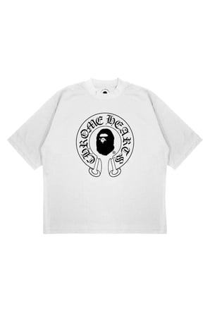 Unisex Oversize A BATHING APE X CHROME Baskılı Boxy Fit Kalın Kumaşlı (240gsm) T-shirt