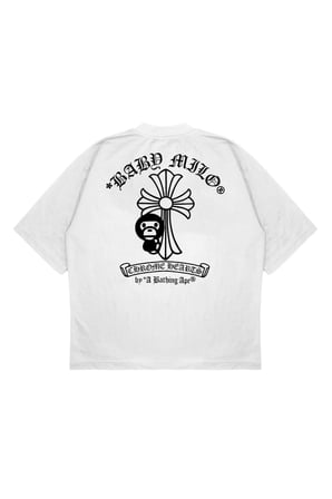 Unisex Oversize A BATHING APE X CHROME Baskılı Boxy Fit Kalın Kumaşlı (240gsm) T-shirt