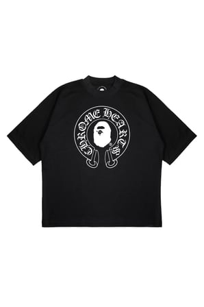 Unisex Oversize A BATHING APE X CHROME Baskılı Boxy Fit Kalın Kumaşlı (240gsm) T-shirt