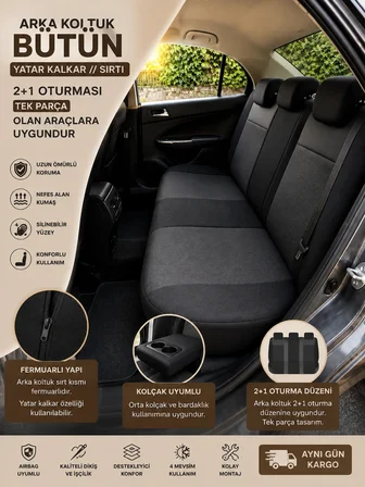 Volkswagen Tiguan 2008-2020 Uyumlu Premium Tay Tüyü Oto Koltuk Kılıfı Airbag Uyumlu 2+1 Fermuarlı Kolçak Uyumlu