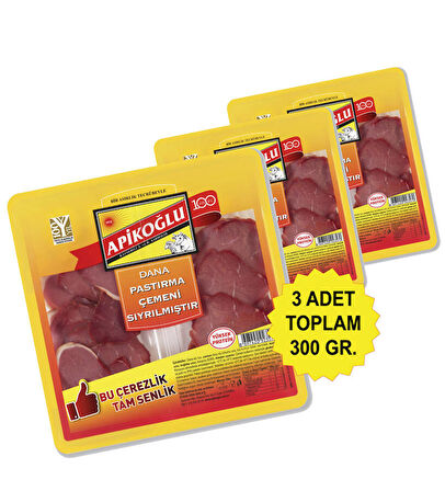 Çemeni Sıyrılmış Çerezlik Dana Pastırma 100 Gr. Üçlü Paket (Toplam 300 Gr.)