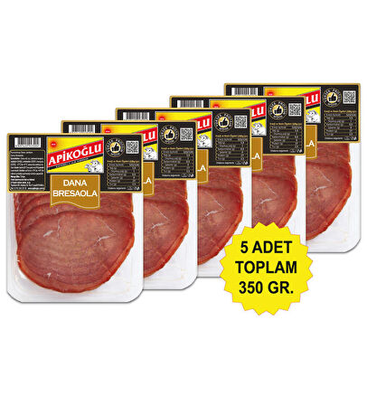 Dilimli İtalyan Lezzeti Dana Bresaola 70 Gr. Beşli Paket (Toplam 350 Gr.)