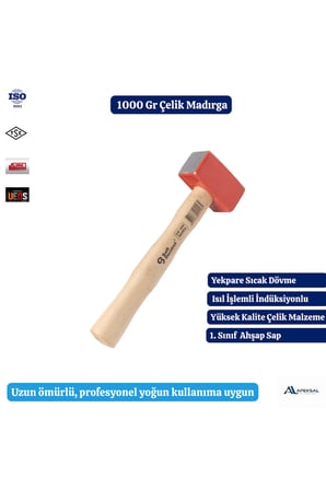 1000 Gr Madırga Çekiç Balyoz Sıcak Dövme Çelik Ahşap Saplı 1 Kg