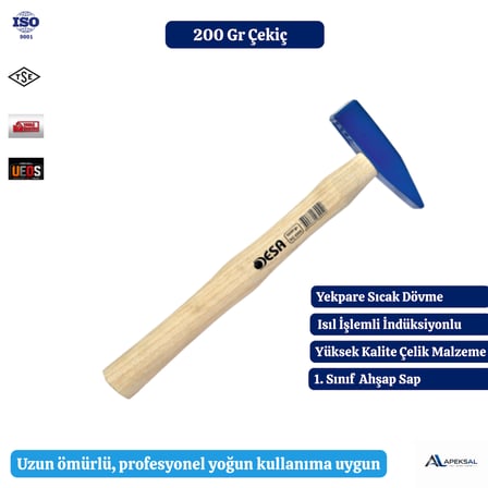 Desa 200 Gr Çekiç, Ahşap Saplı Dövme Çelik Tesviyeci Çekici