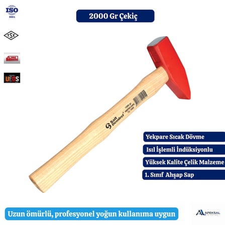 2000 Gr Tesviyeci Çekici Sıcak Dövme Çelik Ahşap Saplı Tamirat Montaj Çekiç