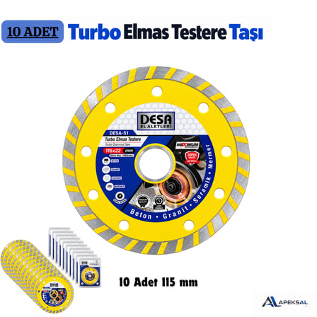 10 Adet Turbo Elmas Testere Taşı 115 mm Beton Granit Seramik Mermer Taş Kesme Diski