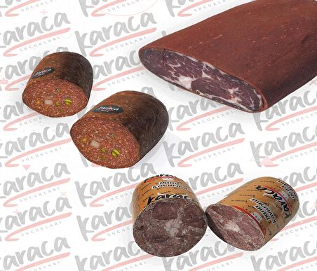 Karaca  Göden Antep Fıstıklı ve Hellim Peynirli Sucuk 250 Gr Harita Yağlı Pastırma 250 Gr Blok Dana Kavurma 250 Gr