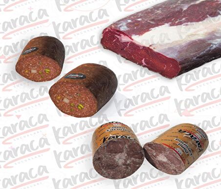 Karaca  Göden Antep Fıstıklı ve Hellim Peynirli Sucuk 250 Gr Sıfır Çemensiz Pastırma 250 Gr Blok Dana Kavurma 250 Gr