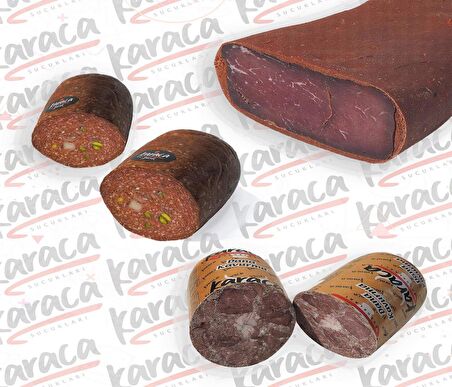 Karaca  Göden Antep Fıstıklı ve Hellim Peynirli Sucuk 250 Gr Yağsız Pastırma 250 Gr Blok Dana Kavurma 250 Gr