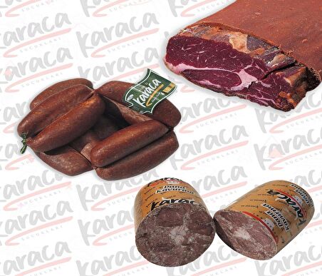 Karaca Yöresel Evlik Sucuk 500 Gr Antrikot Çemensiz Pastırma 500 Gr Blok Dana Kavurma 500 Gr