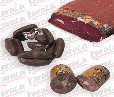 Karaca Yöresel İrişkin Sucuk 500 Gr Sırt Çemensiz Pastırma 500 Gr Blok Dana Kavurma 500 Gr