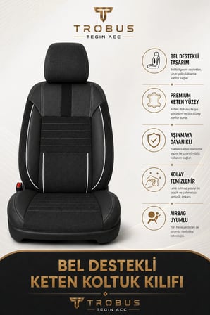 Citroen C4 X 2022+ Uyumlu Apex Linen Bel Destekli Keten Siyah Beyaz Koltuk Kılıfı