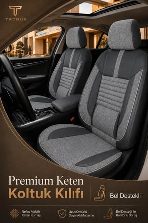 Hyundai Bayon 2021+ Uyumlu Apex Linen Bel Destekli Keten Füme Siyah Koltuk Kılıfı