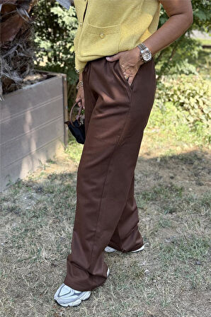 Kahverengi Beli Lastikli Bol Paça Pantolon