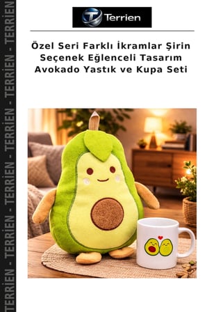 Özel Seri Farklı İkramlar Şirin Seçenek Eğlenceli Tasarım Avokado Yastık ve Kupa Seti